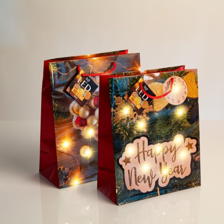 Darčeková taška - 10 teplých bielych LED, papier - 265 x 127 x 330 mm - 2 druhy/balenie - 12 ks/bale