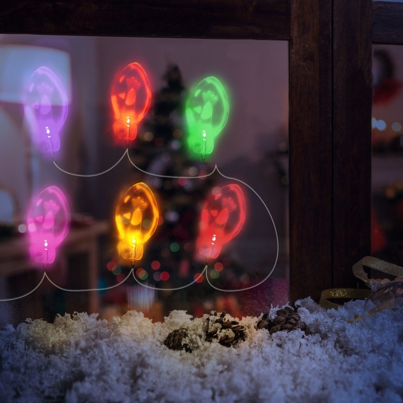 Vianočná LED sveteľná reťaz - gélová nálepka do okna - 6 LED - 2 x AA