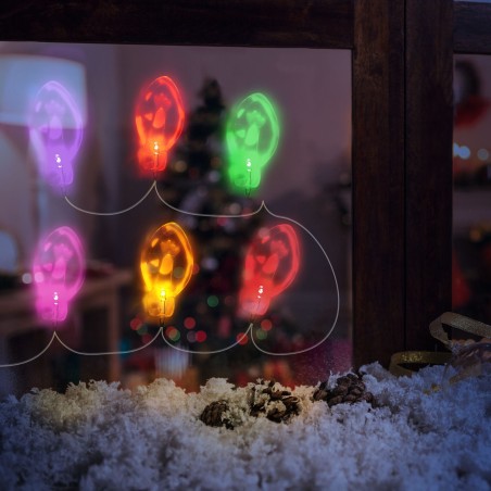 Vianočná LED sveteľná reťaz - gélová nálepka do okna - 6 LED - 2 x AA