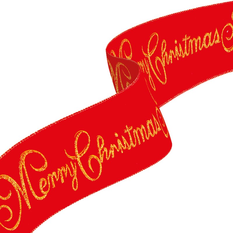 Vianočná stuha - červená - "Merry Christmas" - 60 x 8 cm