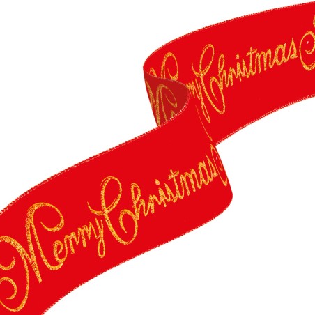 Vianočná stuha - červená - "Merry Christmas" - 60 x 8 cm