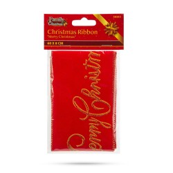 Vianočná stuha - červená - "Merry Christmas" - 60 x 8 cm
