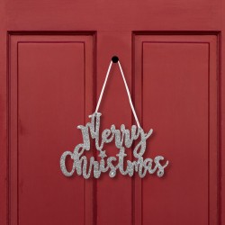 Vianočný dekorácia - "Merry Christmas" nápis - 20 x 12 cm - strieborná