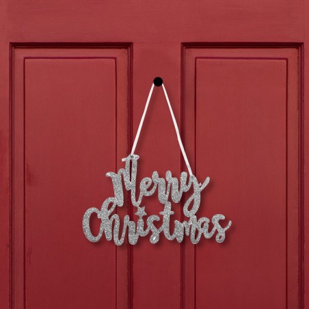Vianočný dekorácia - "Merry Christmas" nápis - 20 x 12 cm - strieborná