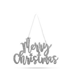 Vianočný dekorácia - "Merry Christmas" nápis - 20 x 12 cm - strieborná
