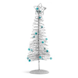 Trblietavý, kovový vianočný strom - 28 cm - strieborný