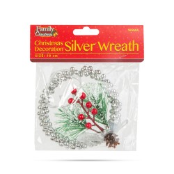 Vianočná dekorácia - zavesiteľná - strieborný veniec - 10 cm