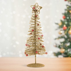 Trblietavý, kovový vianočný strom - 28 cm - zlatý