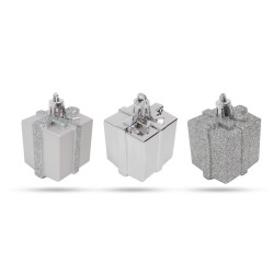 Sada ozdôb na vianočný strom - strieborný darček - 4,5 cm - 6 ks / sada