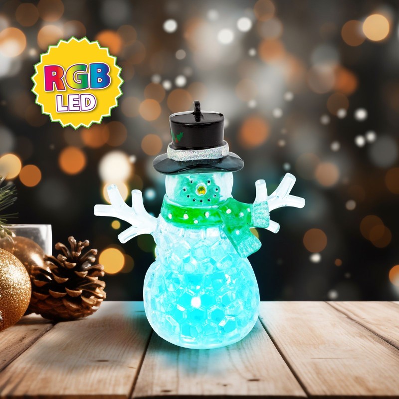 Vianočný LED snehuliak - zelený - RGB LED - 9 x 8 x 5 cm