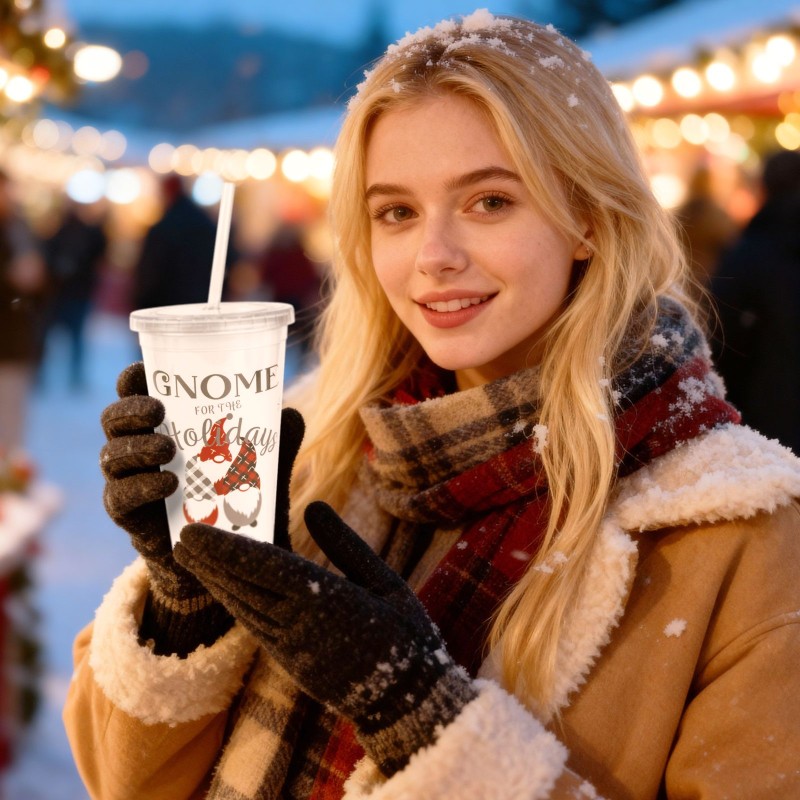 Vianočný pohár – so slamkou a vekom – 473 ml – plast