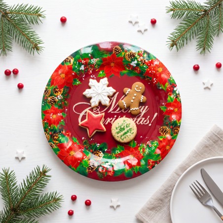 Vianočný tanier – plastový – „Merry Christmas” – 37,5 cm
