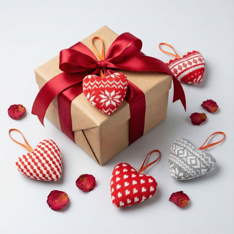 Mini textilná dekoračná poduška – srdce – s pútkom na zavesenie – 12 x 5 x 11 cm – 5 druhov