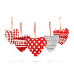 Mini textilná dekoračná poduška – srdce – s pútkom na zavesenie – 12 x 5 x 11 cm – 5 druhov