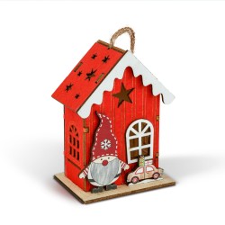 Vianočná LED dekorácia - domček so škriatkom - teplá biela LED, červená - 7,5 x 5 x 10 cm - 2 druhy