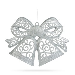 Vianočná dekorácia – mašľa – závesná – strieborná – 35 cm