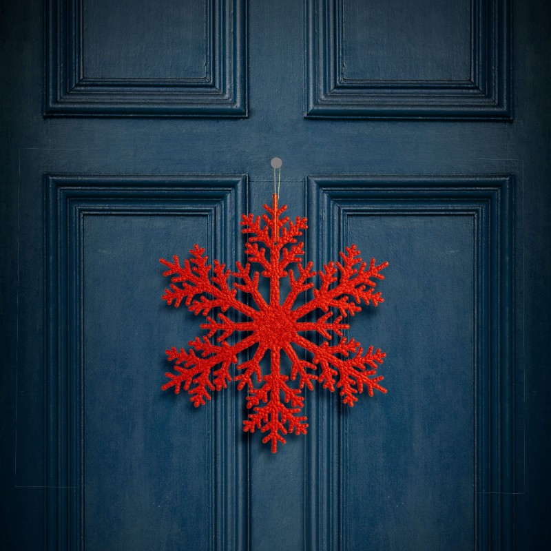 Vianočná dekorácia – snehová vločka – trblietavá Červená – závesná – 31 cm