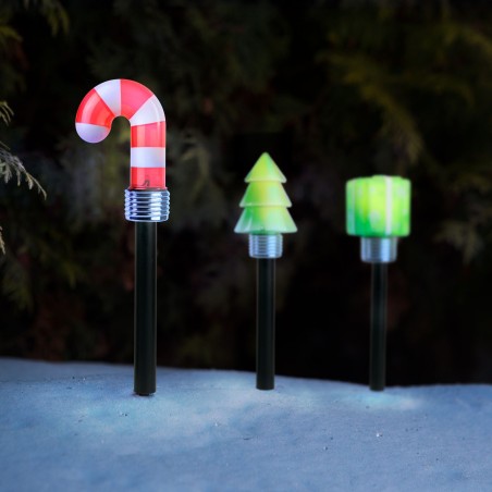 Vianočná solárna lampa – LED – darček, vianočný stromček, cukrová palica – 37 x 7 x 7 cm