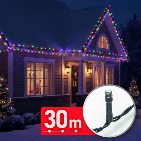 Svetelná reťaz – 30 m – farebná - 600 LED – 220–240 V – 6 W – zelený kábel
