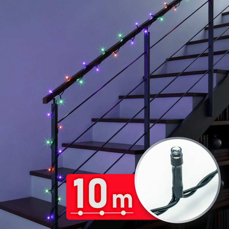 Svetelná reťaz – 10 m – farebná - 200 LED – 220–240 V – 6 W – zelený kábel