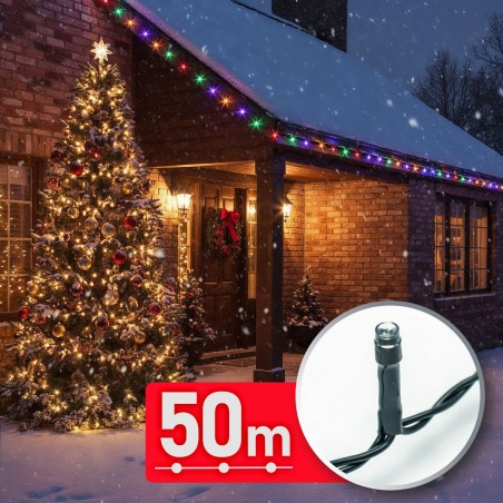 Svetelná reťaz - 50 m - farebná - 1000 LED - 220-240V - 9W - priehľadný kábel