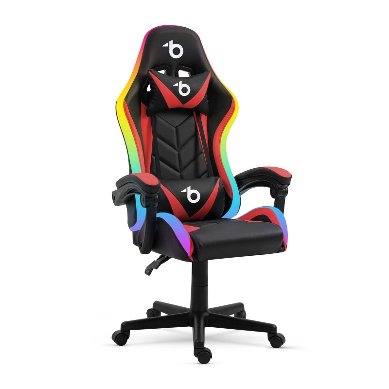 RGB LED gamer stolička s vankúšom, opierkou - čierna / červená