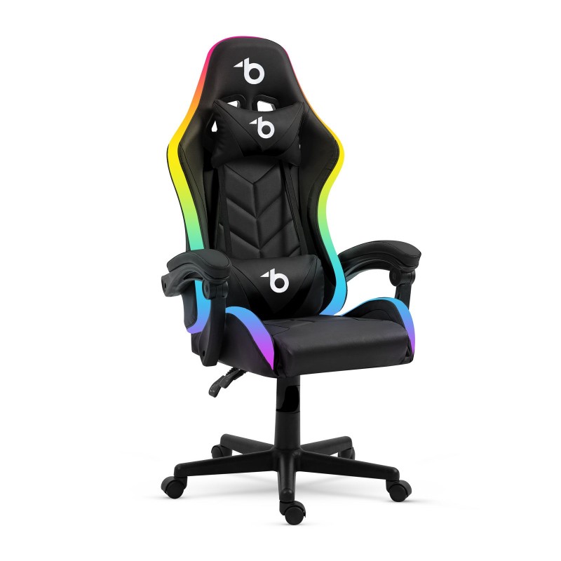 RGB LED gamer stolička s vankúšom, opierkou - čierna