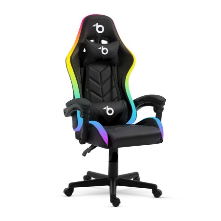 RGB LED gamer stolička s vankúšom, opierkou - čierna