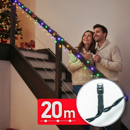 Svetelná reťaz – 20 m – farebná - 400 LED – 220–240 V – 6 W – zelený kábel