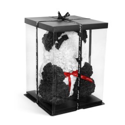 Panda z ruží - s červenou mašľou - 40 cm