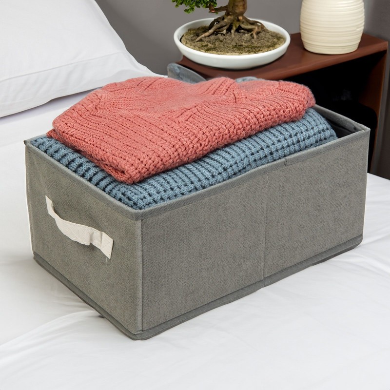 Úložný box z látky - 38,5 x 24 x 16,5 cm - sivý