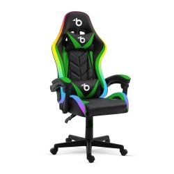 RGB LED gamer stolička s vankúšom, opierkou - čierna / zelená