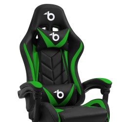 RGB LED gamer stolička s vankúšom, opierkou - čierna / zelená