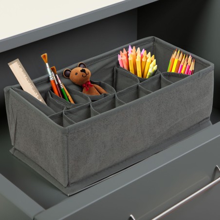 Úložný box z textilu - 32 x 16 x 11 cm - 12 kapsí - sivý