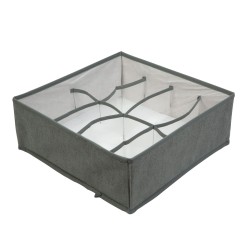 Úložný box z textilu - 32 x 32 x 12 cm - 8 kapsí - sivý