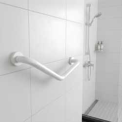Kúpeľňové madlo – ohnuté v 45° uhle – nehrdzavejúca oceľ – biele – 25 + 25 cm