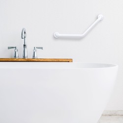 Kúpeľňové madlo – ohnuté v 45° uhle – nehrdzavejúca oceľ – biele – 25 + 25 cm
