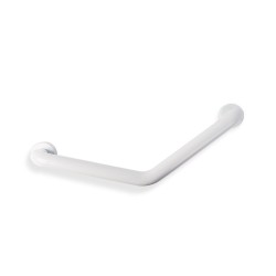 Kúpeľňové madlo – ohnuté v 45° uhle – nehrdzavejúca oceľ – biele – 25 + 25 cm