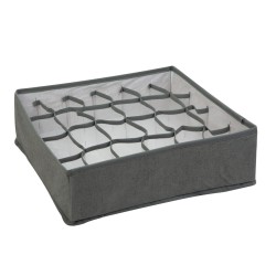 Úložný box z textilu - 32 x 32 x 10 cm - 24 kapsí - sivý