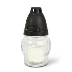 Sklenený kahánok s plastovým viečkom, Farba skla: biela, Farba viečka: čierna - 14 cm