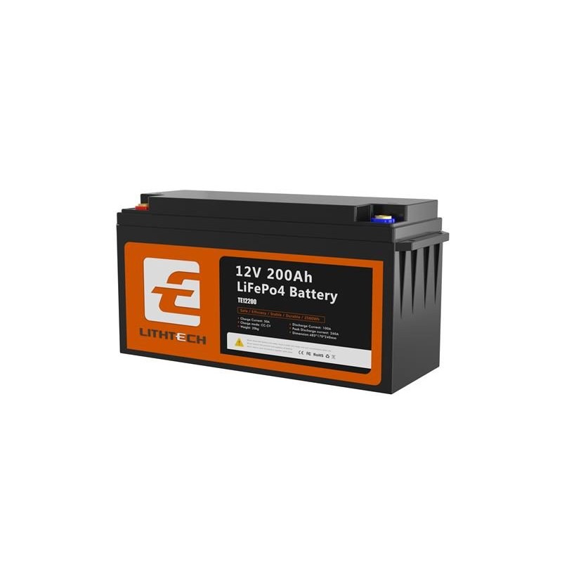 LiFePO4 batérie pre solárne systémy 12,8 V 200 Ah TE12200 LITHTECH Bluetooth, BMS, IP66