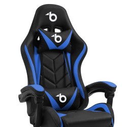 RGB LED gamer stolička s vankúšom, opierkou - čierna / modrá