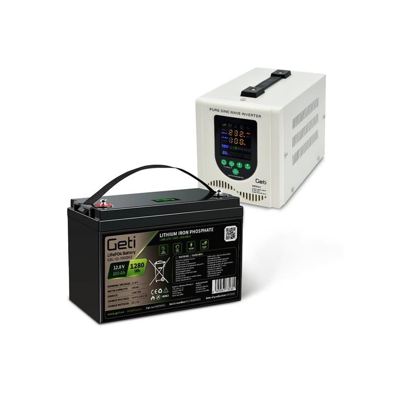 Záložný zdroj GETI GEP500LF sínusový 500 W (800 VA) + batéria LiFePO4 100 Ah