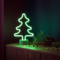 Neónová LED lampa - zelený stromček - 3 x AA + USB - 18,5 x 8,5 x 28 cm