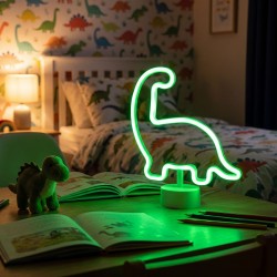 Neónová LED lampa - zelený dinosaurus - 3 x AA + USB - 25,9 x 8,5 x 24,3 cm