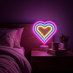 Neónová LED lampa - farebné srdce - 3 x AA + USB - 25,2 x 1,6 x 23 cm