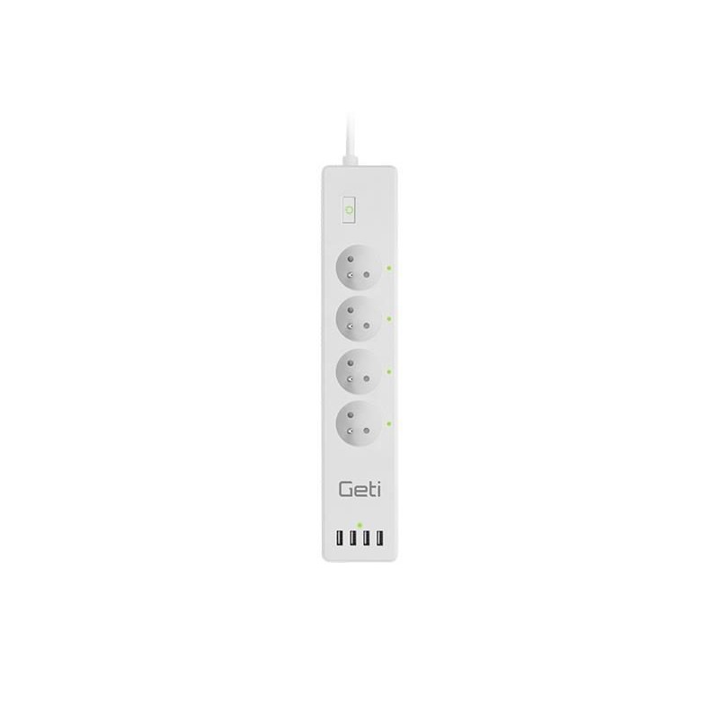 Predlžovací prívod Smart GETI GSS04, 4 zásuvky, 4x USB, Tuya