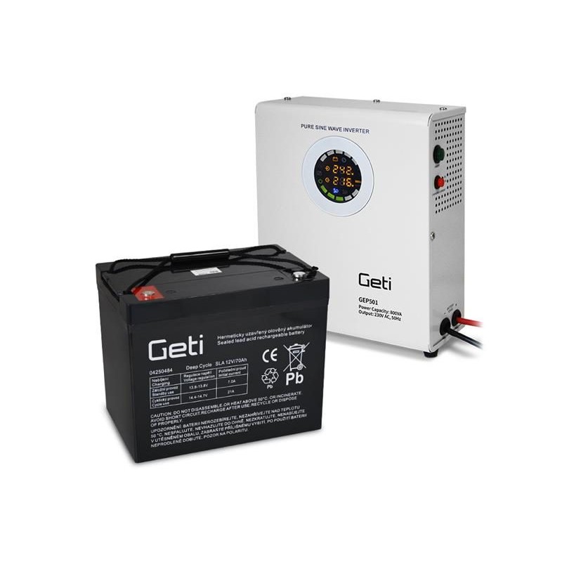 Zdroj záložný GETI GEP501 sinus 500W nástenný + baterie 70Ah