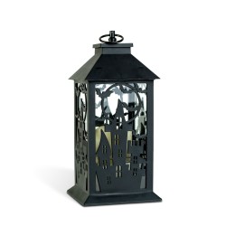 Halloweenová blikajúca lampáš - hrad - na batérie - čierna - 30 x 14 cm