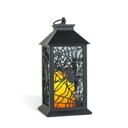 Halloweenová blikajúca lampáš - pavúk - na batérie - čierna - 30 x 14 cm